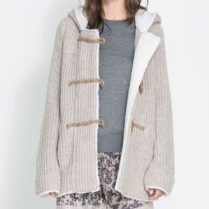 Zara Duffle Coat With Faux Sheepskin Hood.